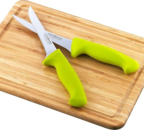 Vista 62 de Cook N Home Juego de cuchillos de deshuesado de 6 pulgadas, acero inoxidable de alto carbono, flexibles curvados y rectos, cuchillos de cocina de 2