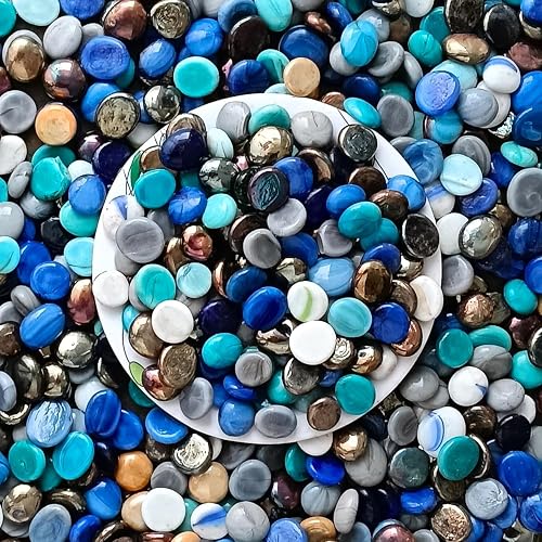 Foodie Puppies Flat Round Crystal Mix Milky Stone - (900g) (2cm - 2.5cm) for Aquariums, Fish Tank, Fireplace, Firepit Glass, Vase Filler, Pot, Garden, Lawn, Table Decor for Indoor & Outdoor Decor