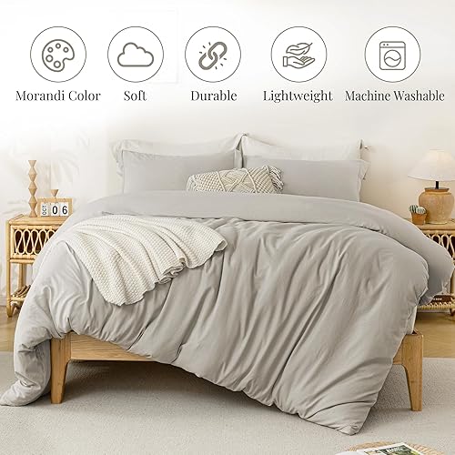 Miniatura 2 de MILDLY Juego de funda de edredón tamaño matrimonial  100% microfibra lavada súper suave juego de ropa de cama de avena de 3 piezas con cierre de
