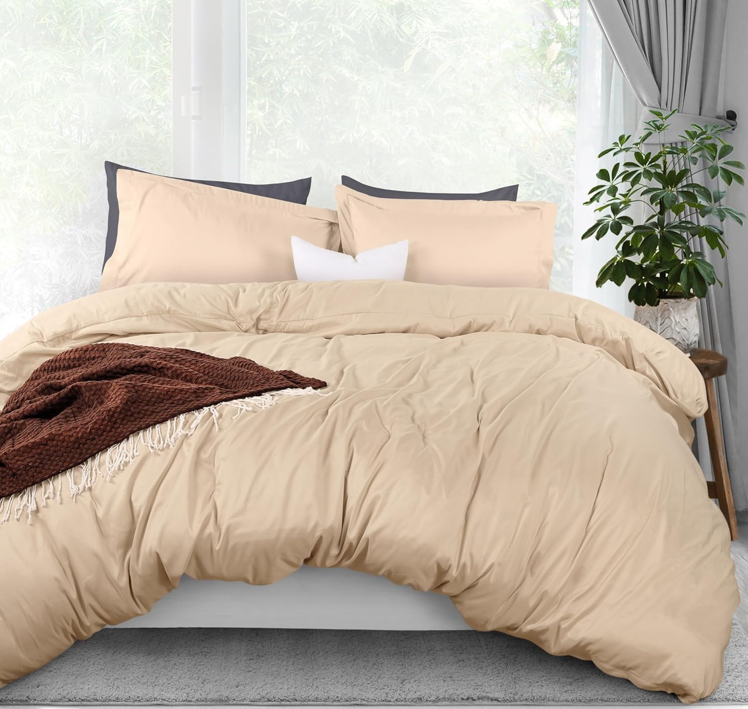 Utopia Bedding Duvet Cover Set Queen 3 Pieces (1 Comforter Cover + 2 Shams) in Beige