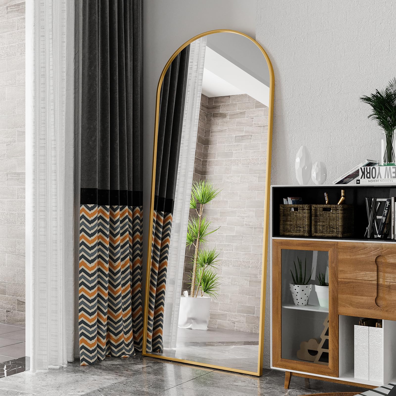 Specchio da pavimento con telaio in alluminio, 180 x 80 cm, per camera da letto, corridoio, soggiorno (oro, 180 x 80)