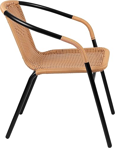 Miniatura 9 de Flash Furniture Lila Paquete de 2 Sillas Apilables de Ratán Beige para Restaurante Interior-Exterior