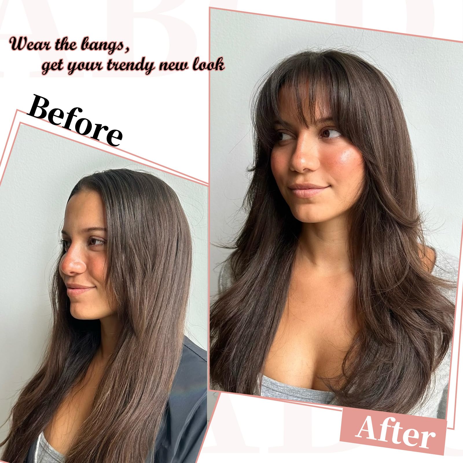 EINAEY Clip-in-Pony, 100 % Echthaar, mittelbraun, künstlicher Pony, Haarteile für Damen, Pony, Haarclip mit Bügel, Wispy Pony, Clip-in-Haarverlängerungen für den täglichen Gebrauch