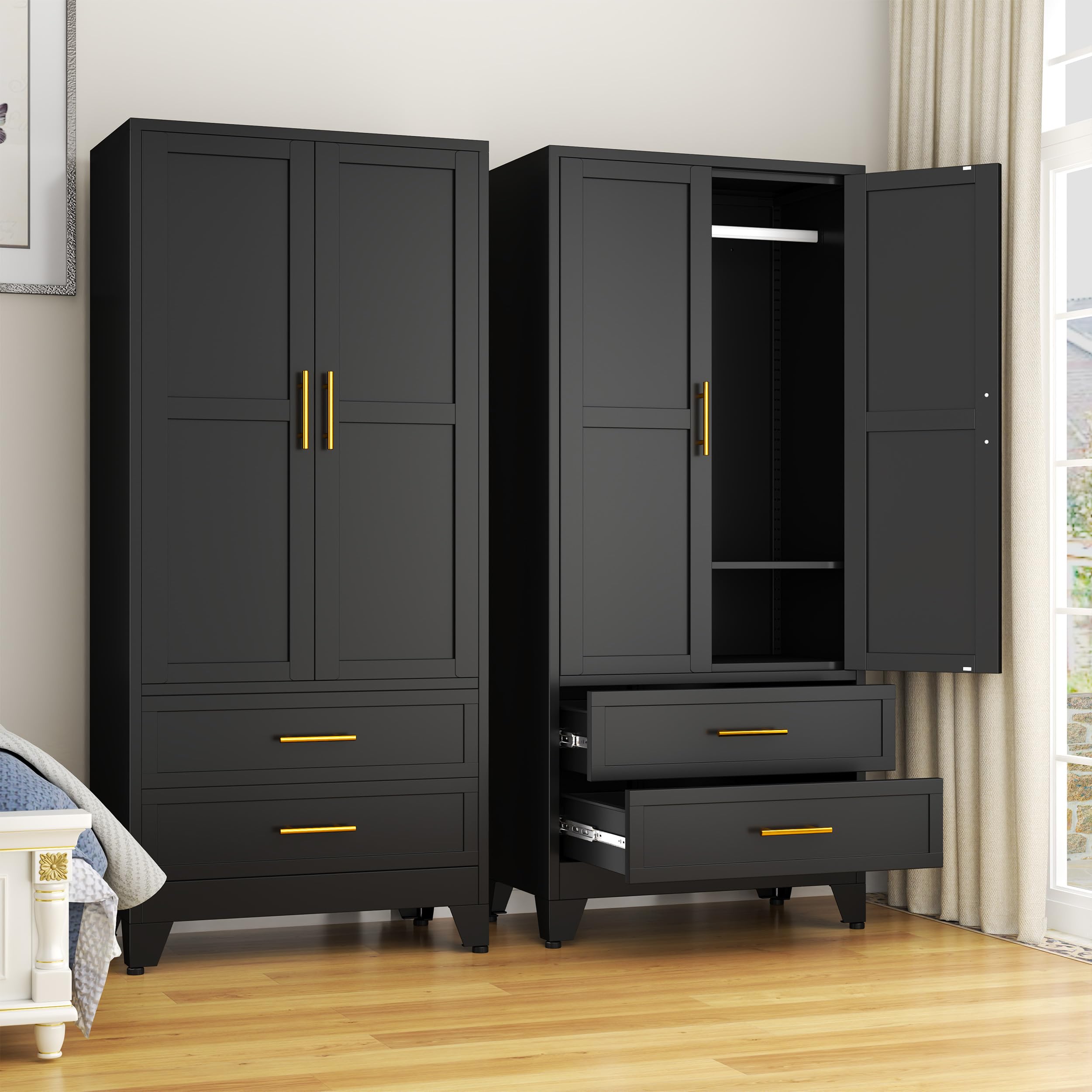 GAIOUS 71" Metal Armoire w/ Drawers