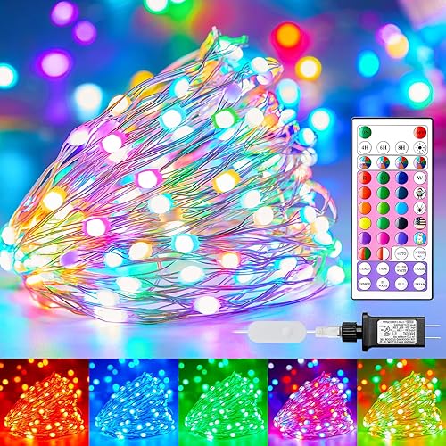 Miniatura 8 de Minetom Guirnalda de luces que cambian de color, 22 colores, 66 pies, 200 luces LED con control remoto, 12 modos de iluminación, luces parpadeantes