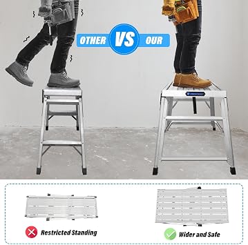ORIENTOOLS Adjustable Work Platform, (39.4 X 18.5) Portable Folding Aluminum Step Ladder, Scaffolding Platform of Capacity 330 LBS Heavy Duty, 7 Gear Adjustable Height 24 to 35 inches