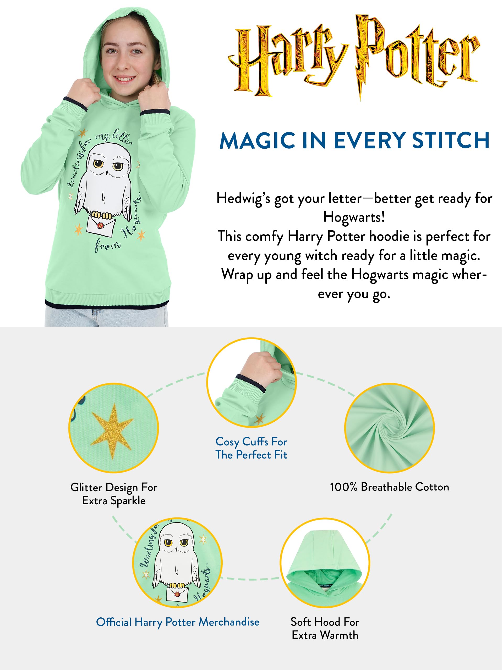 Harry Potter Sudadera Niña | Sudaderas Hedwig | Hoodie para Ninos