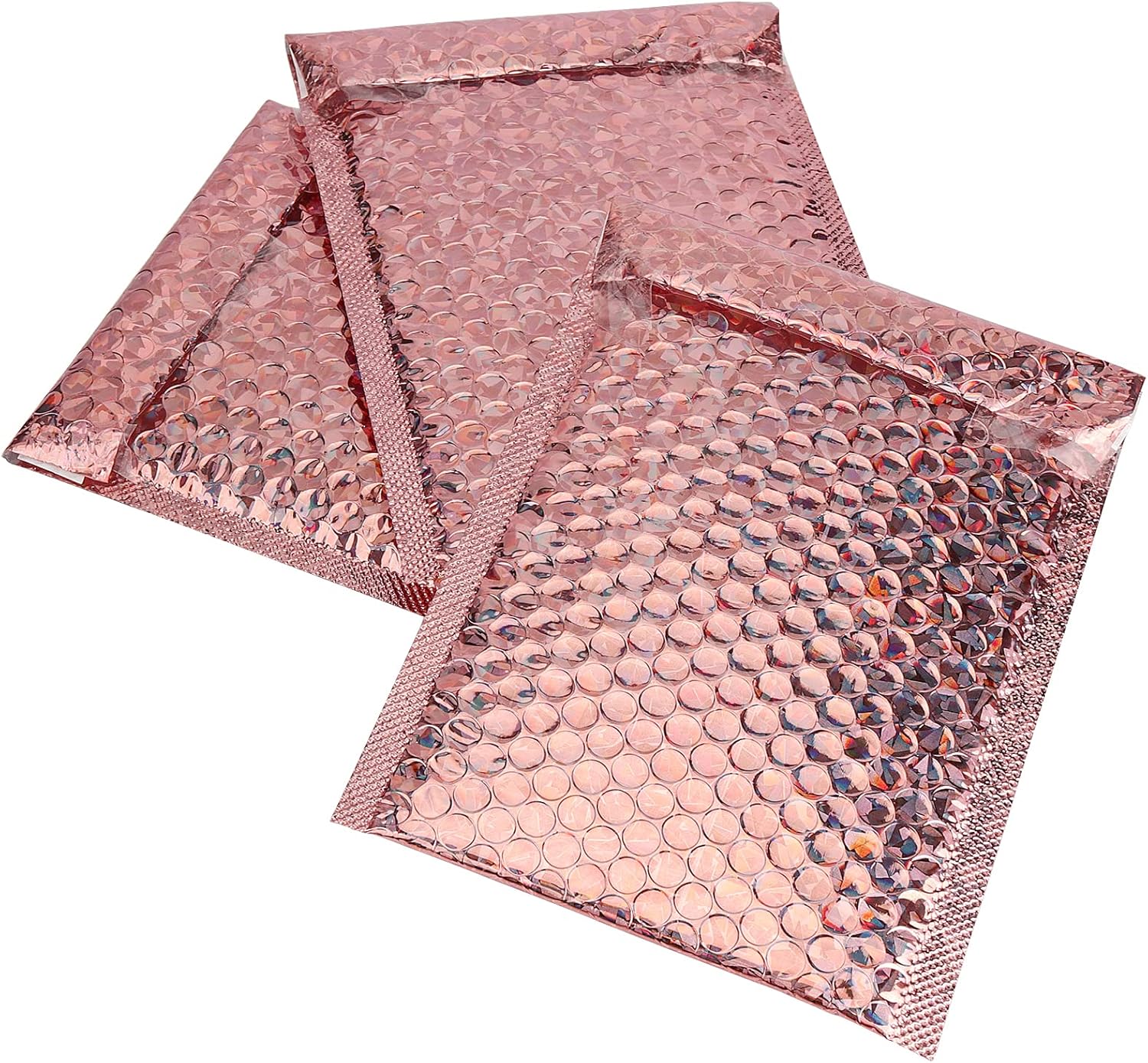 SEUNMUK 50 Pieces Holographic Metallic Bubble Mailers Rose Gold, 6 x 9 Inch Self-adhesive Padded Mailing Envelopes, Rose Gold Cushion Envelopes for Mailing, Shipping, Packing