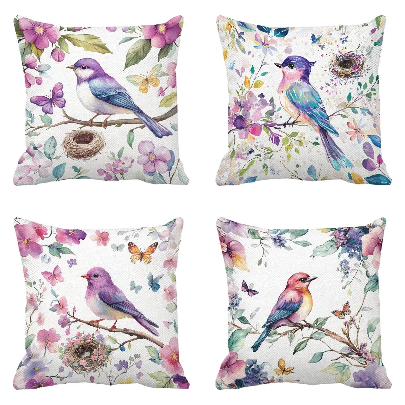 Housse de coussin violette motif printemps lot de 4 idée cadeau k-986