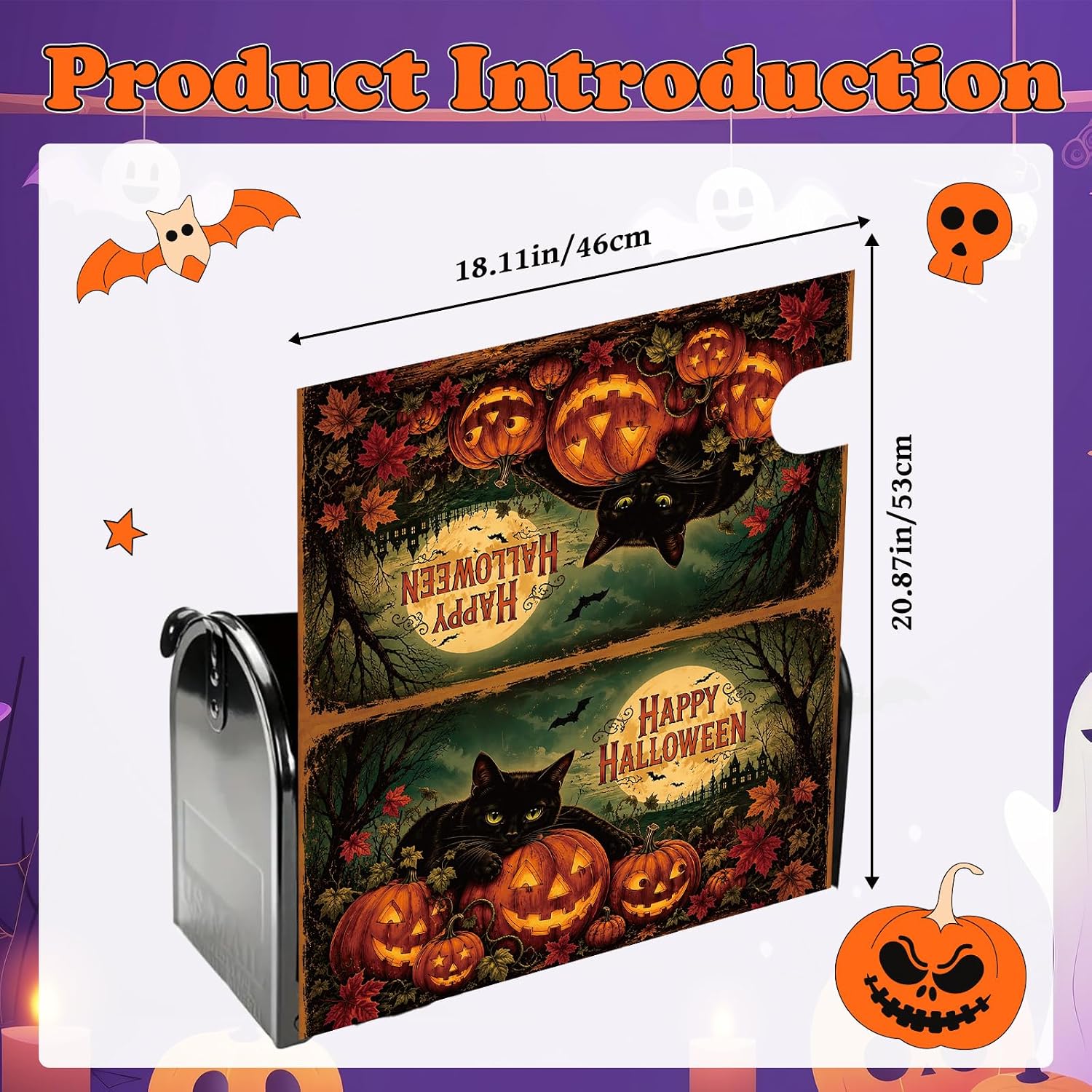 Halloween Mailbox Covers Magnetic, 21"x18" Black Cat Mail Box Wraps Decor