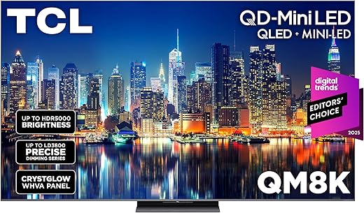 TCL 65-Inch Class QM8K Series QD-Mini LED 4K UHD Google Smart TV Next Generation Mini-LED TV - QLED, 144hz, 288hz VRR, No Bezel Design, Unrivaled Picture Quality, Ai Processing (65QM8K, 2025 Model)