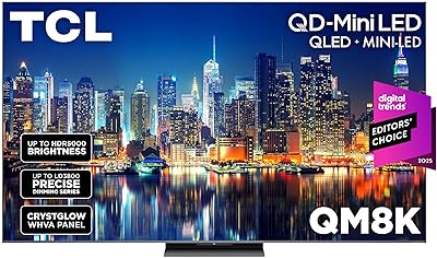 TCL 65-Inch Class QM8K Series QD-Mini LED 4K UHD Google Smart TV Next Generation Mini-LED TV - QLED, 144hz, 288hz VRR, No Bezel Design, Unrivaled Picture Quality, Ai Processing (65QM8K, 2025 Model)