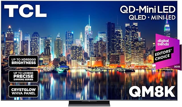TCL 65 Inch Class QM8K Series Mini LED QLED 4K HDR 65QM8K 2025 Model 120HZ-144HZ Anti Reflective Wide