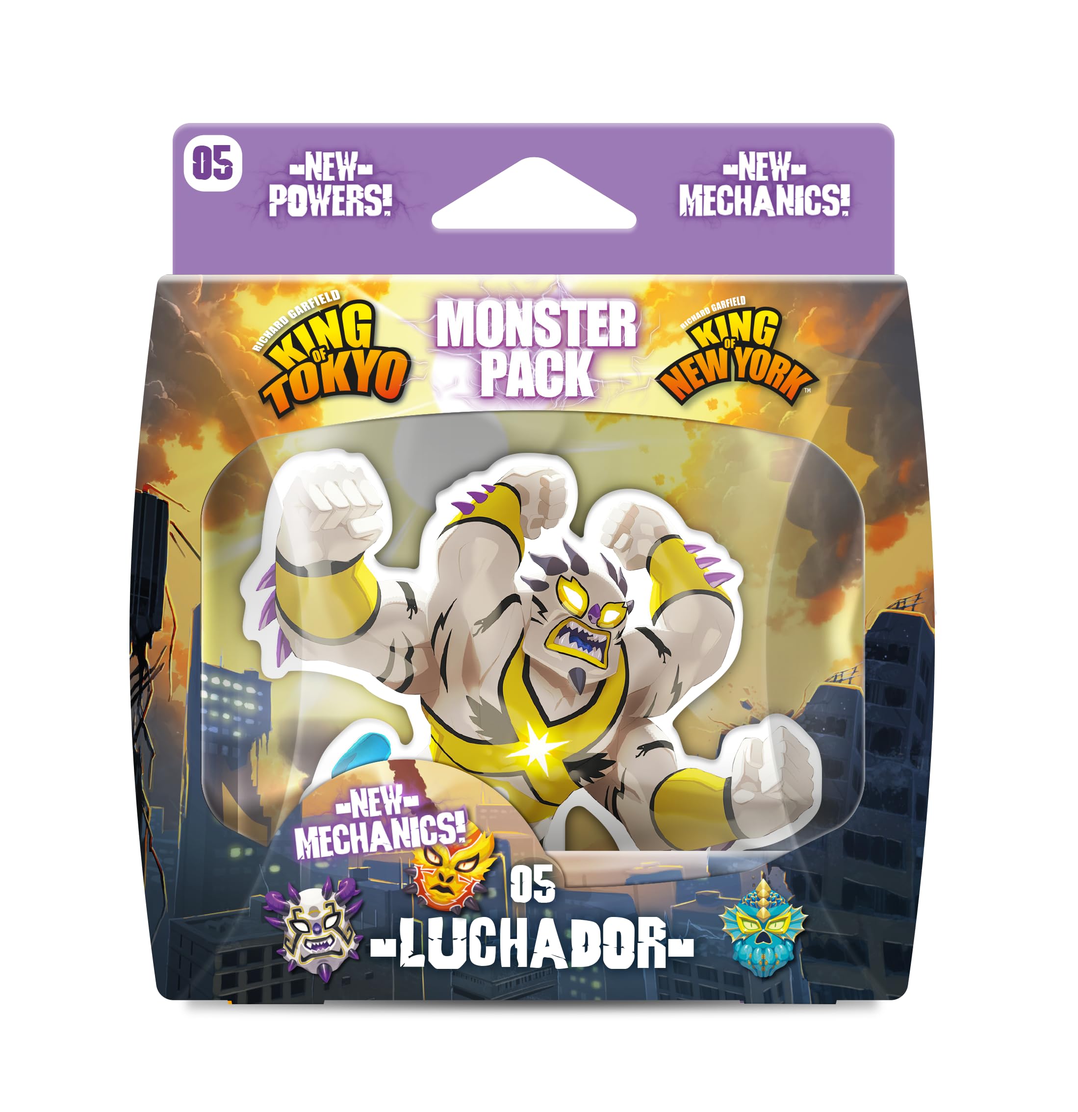 IELLO: King of Tokyo: Monster Pack - Luchador - New Fighter Expansion, Battle & Challenge Card Game, Foil Board & Wrestler Masks, Ages 8+, 2-4 Players