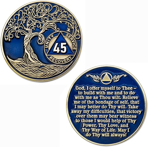 Miniatura 428 de 17 años Sobriety Mint Twisted Tree of Life - Medallón de recuperación AA/NA chapado en oro, fichas y fichas, color blanco