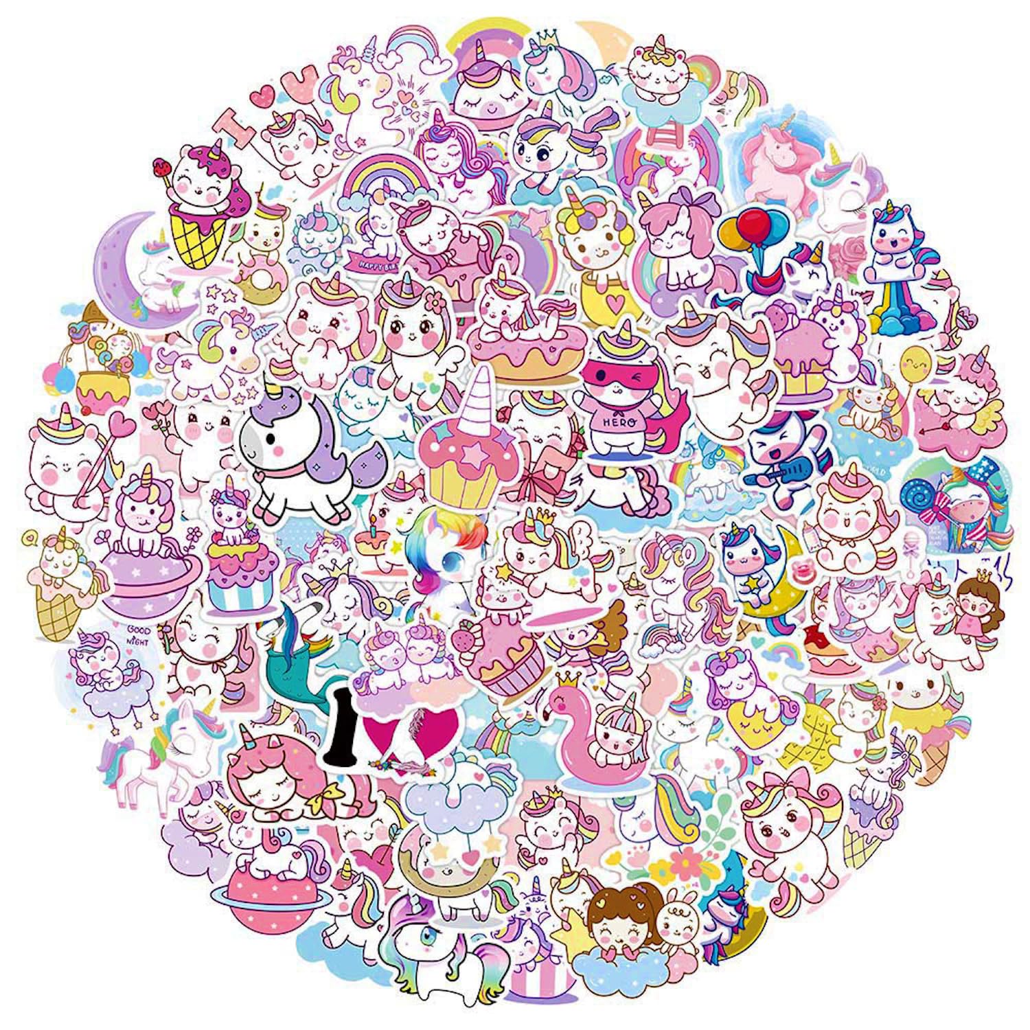 100 Pcs Unicorn Stickers Waterproof Vinyl Stickers for Water Bottles Stickers Pack for Kids Cute Stickers for School Students Laptop Kids Friendly (Unicorn)
