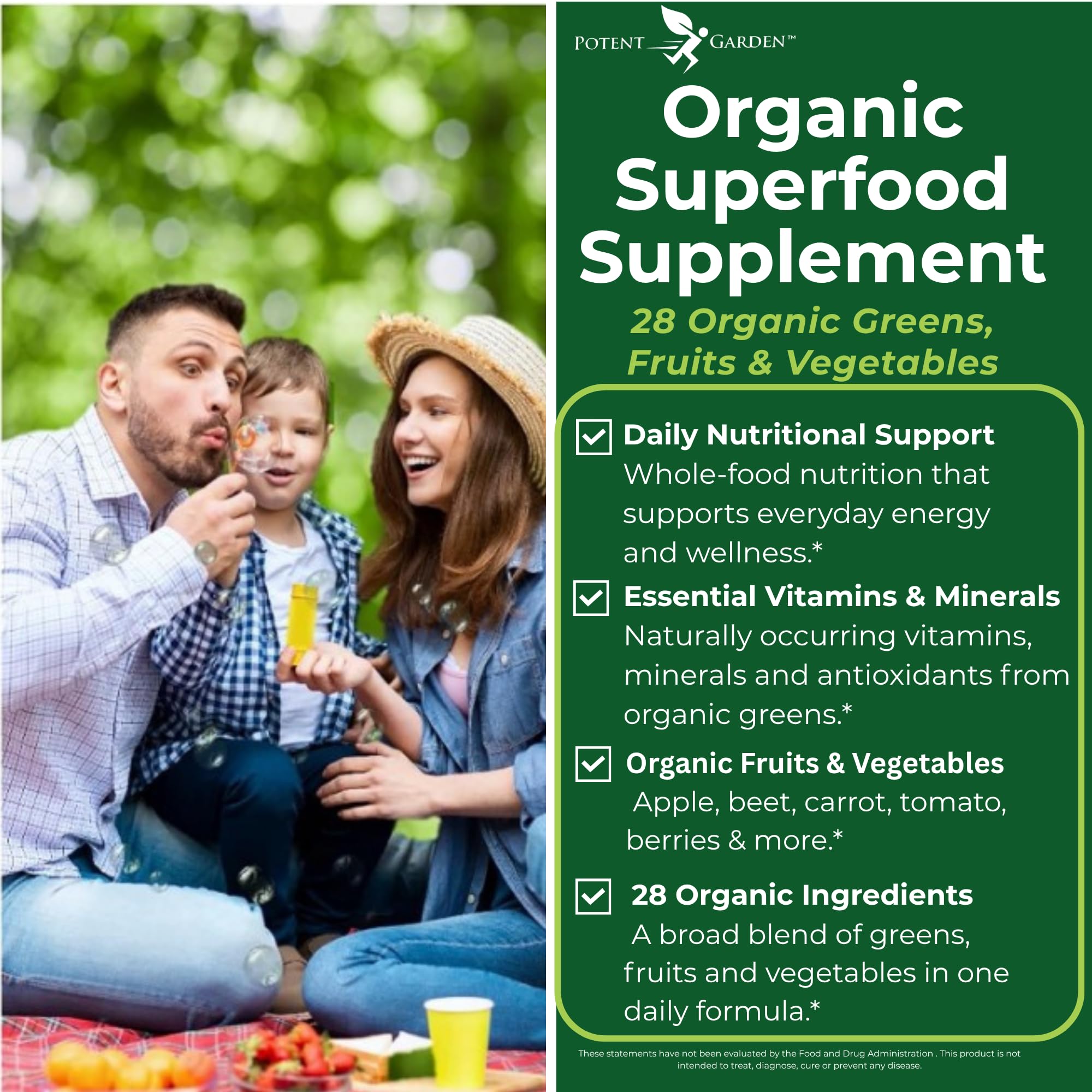 Potent Garden Super Greens Capsules, Fruits and Veggies Supplement, Organic Greens Tablets with Alfalfa Beet Root & Tart Cherry, Daily Nutrition Support, 60 Ct — Amazon image 3