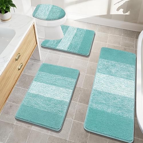 Miniatura 20 de Bsmathom Juegos de Alfombras de Baño de 4 Piezas con Cubierta para Inodoro, Tapetes de Baño de Microfibra Absorbente para Baño, Tapete de Baño Café