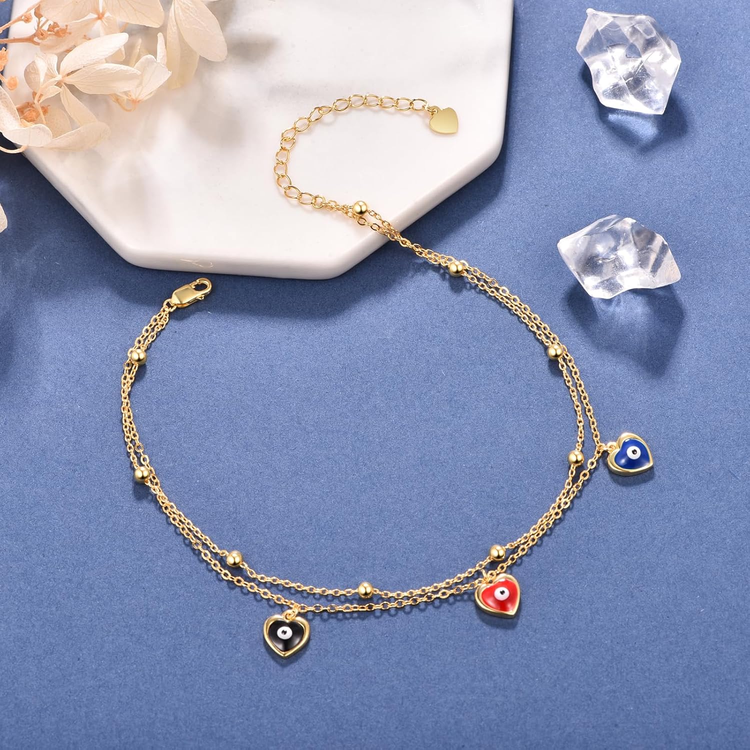 Palpitate Evil Eye Anklet for Women Protection Ankle Bracelets Layered Bead Chain Evil Eye Jewelry Christmas Gifts for Women Adjustable - Image 2