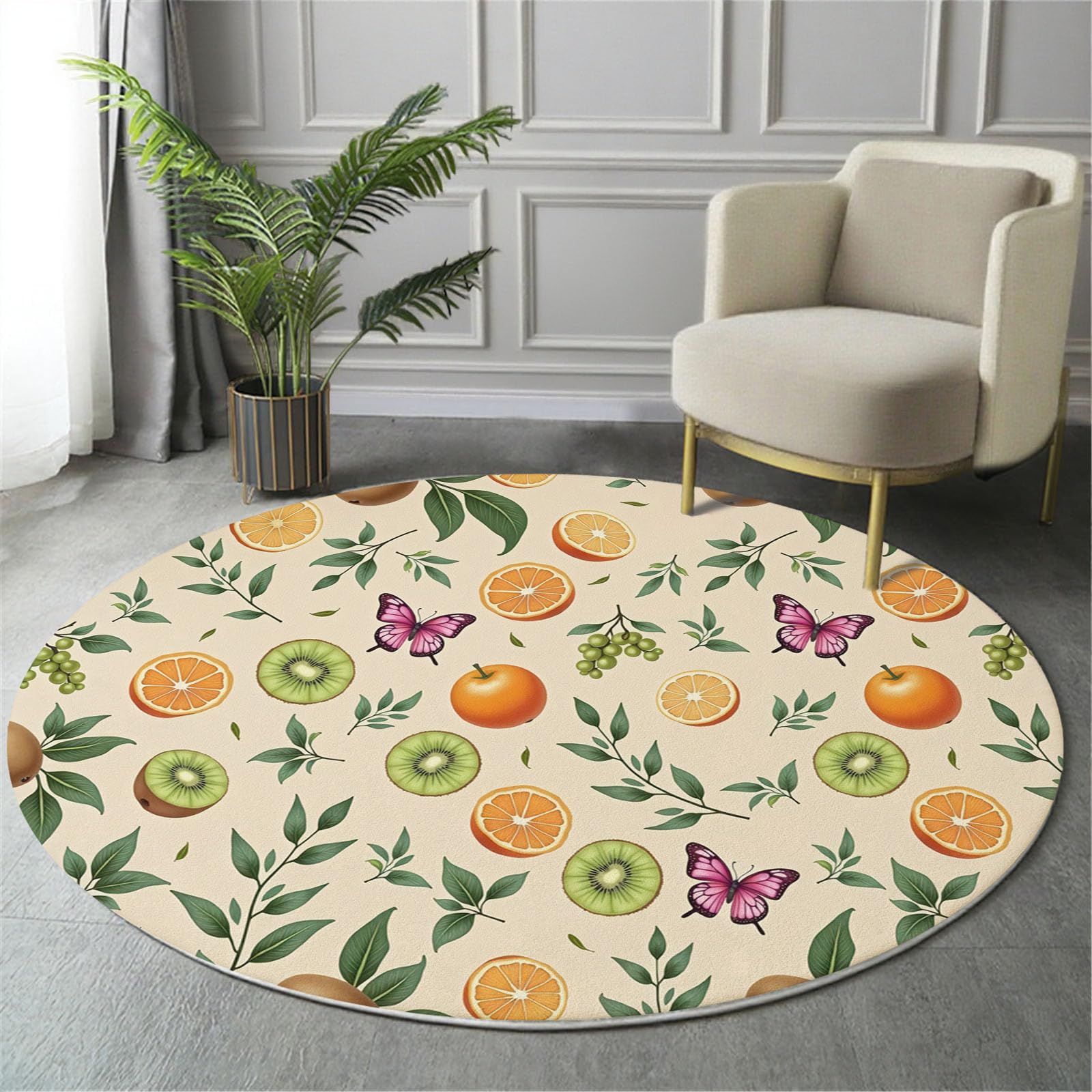 Tapis imprimé fruits et feuilles lavable et antidérapant pour chambre enfant