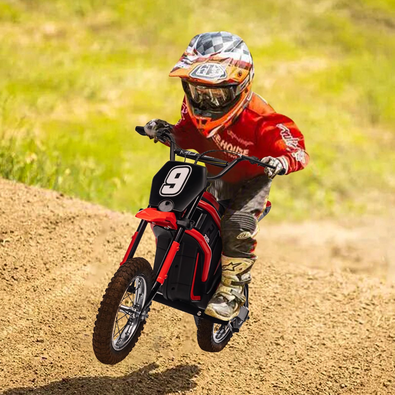 GarveeLife Mini Moto Cross électrique Enfant 24V 350W - Double Batterie - 3 Vitesses 8/12/23 km/h - Suspension amortie, Cadre renforcé, pneus Caoutchouc - Impulsion Max 60 kg - Rouille (Red No. 9)
