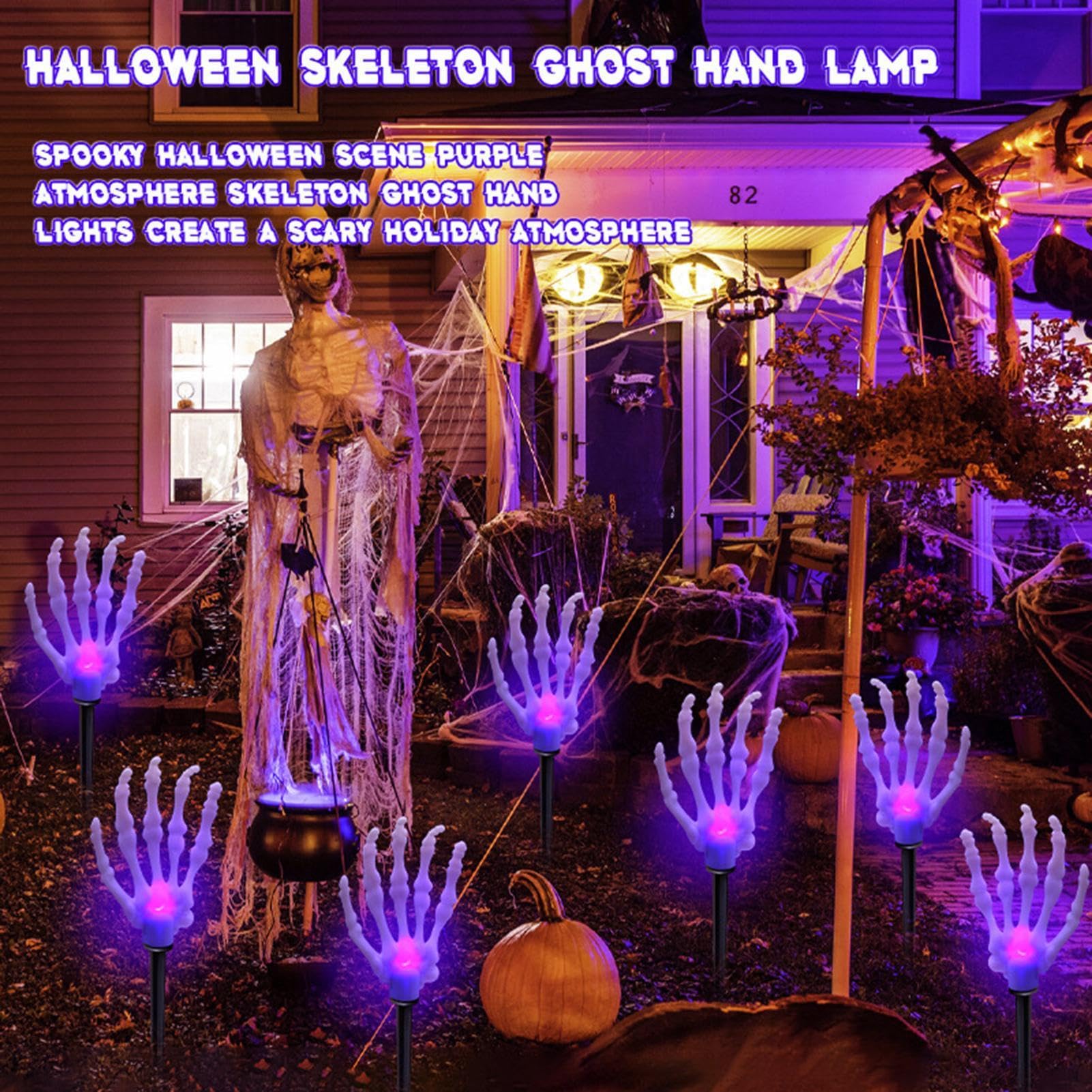 Halloween lampy ogrodowe, straszne słupki szkieletu, dekoracja zewnętrzna LED | Zewnętrzne lampy solarne do drzwi wejściowych, tarasu, trawnika, parku, krajobrazu, ziemi, cmentarza,