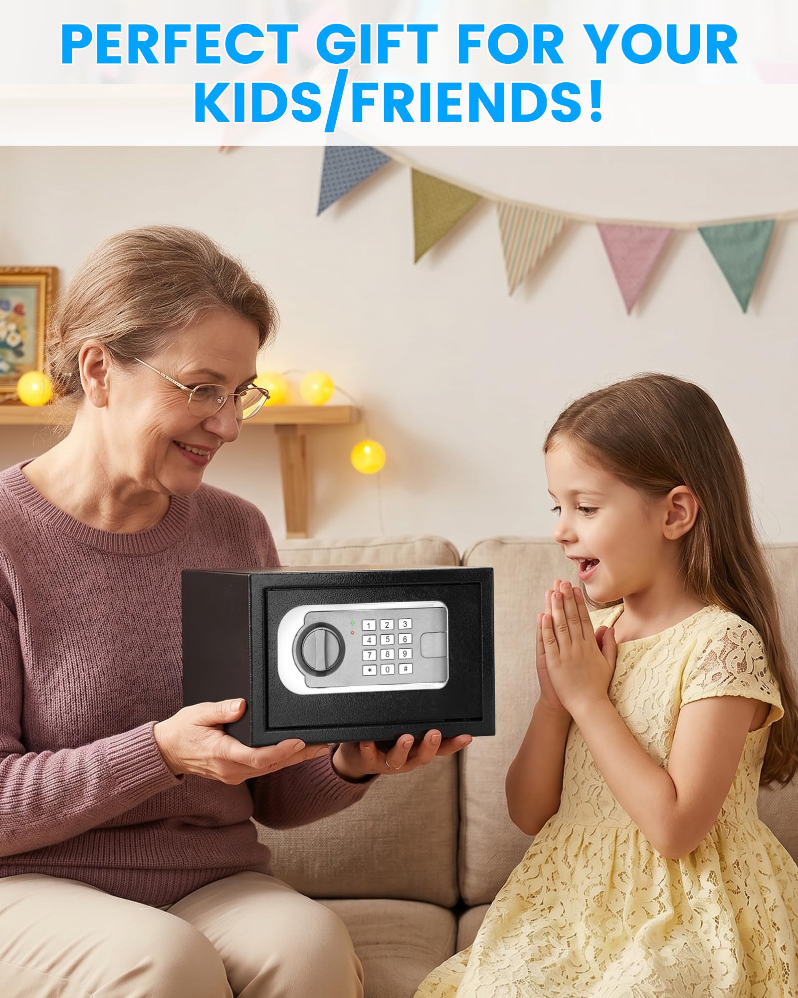 Caja fuerte pequeña de 0.45 pies cúbicos para el hogar con bolsa impermeable ignífuga, cajas fuertes personales para el hogar con llave de repuesto de teclado electrónico, caja de seguridad digital