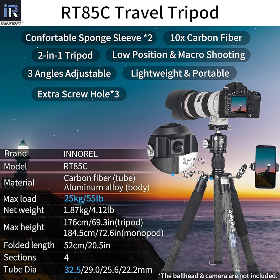 Amazon | INNOREL RT85C カーボン 三脚 173CM トラベル三脚 プロ