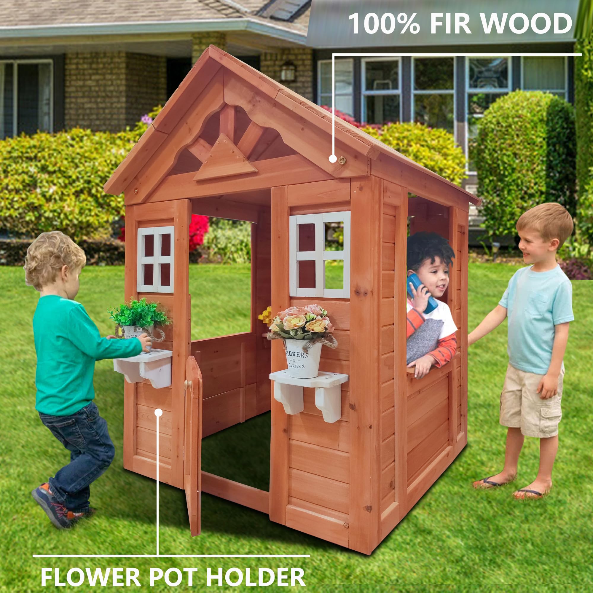 Outdoor Playhouse for Kids Wooden Backyard Playhouse Fir