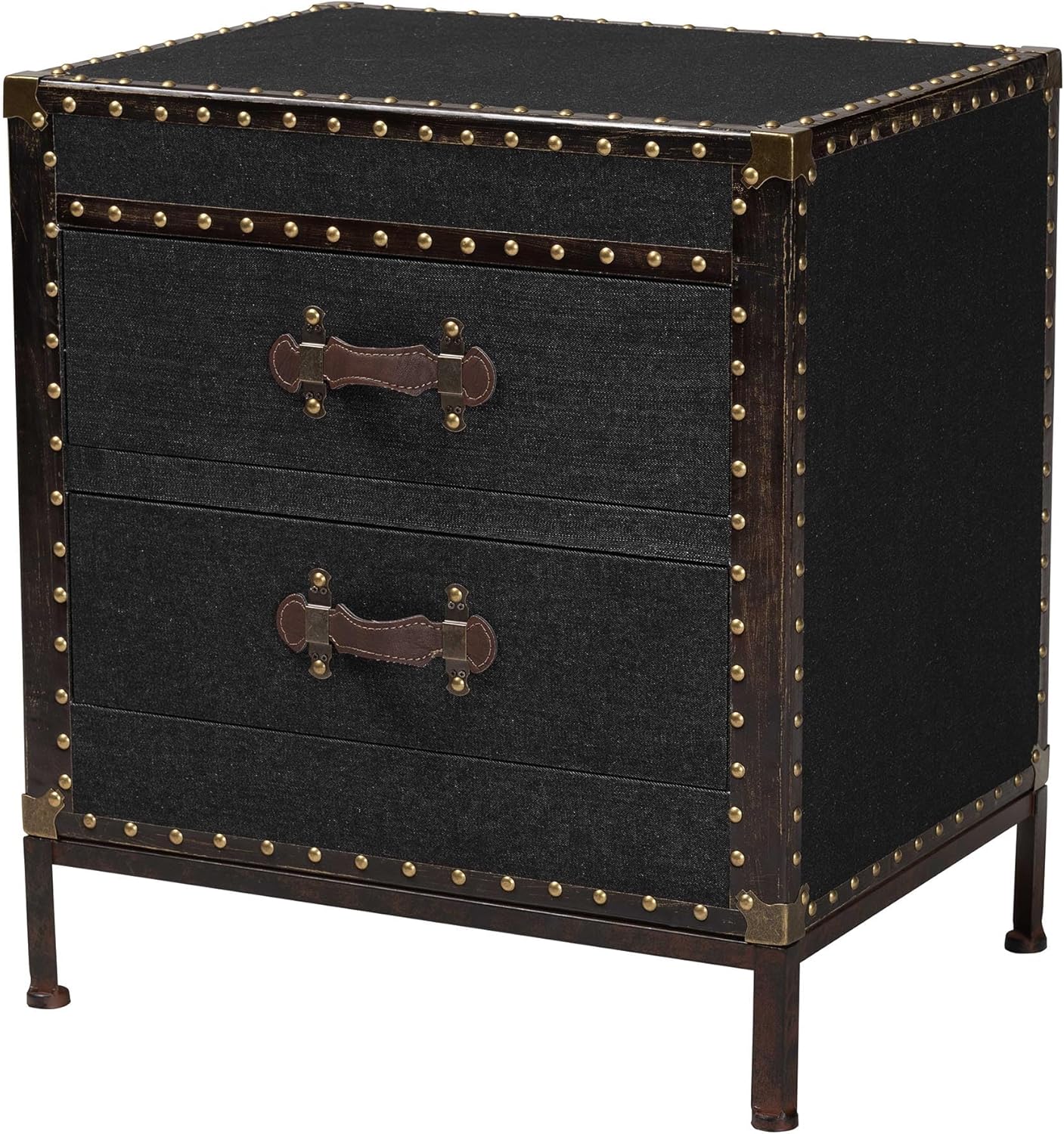 Baxton Studio Laura Vintage Black Canvas 2-Drawer End Table Trunk