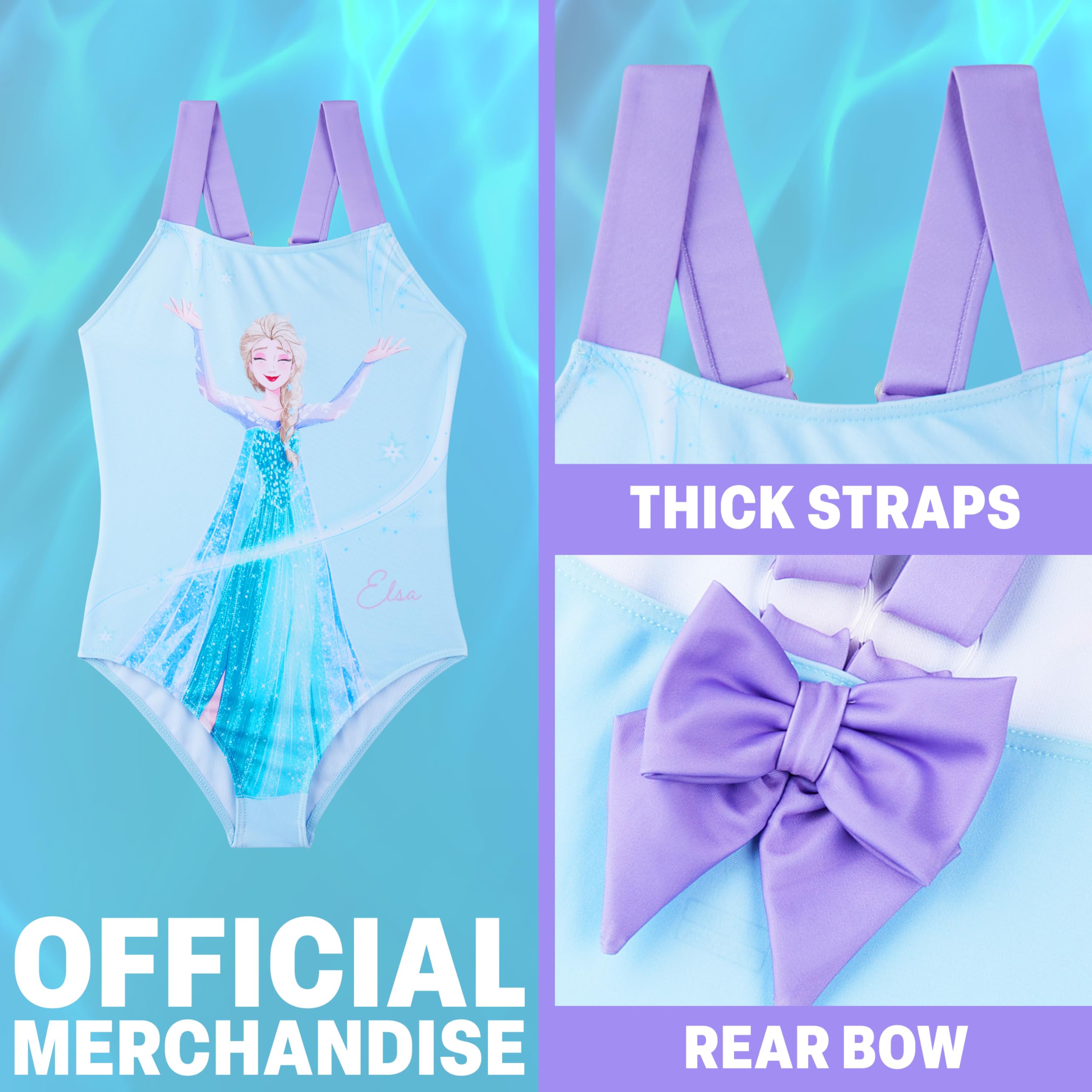 Disney Frozen Moana Little Mermaid Bañador Niña Una Pieza con Tirantes Ajustables Ropa de Baño Playa Piscina