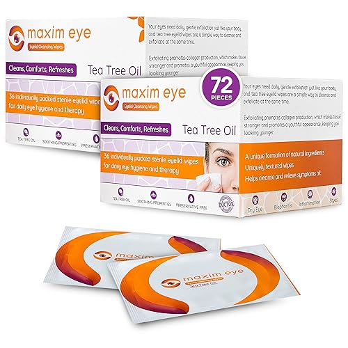 Maxim Eye Paquete de 2 toallitas para párpados de árbol de té, 36 piezas (72 piezas en total), exfoliantes para párpados para ojos secos, picazón,
