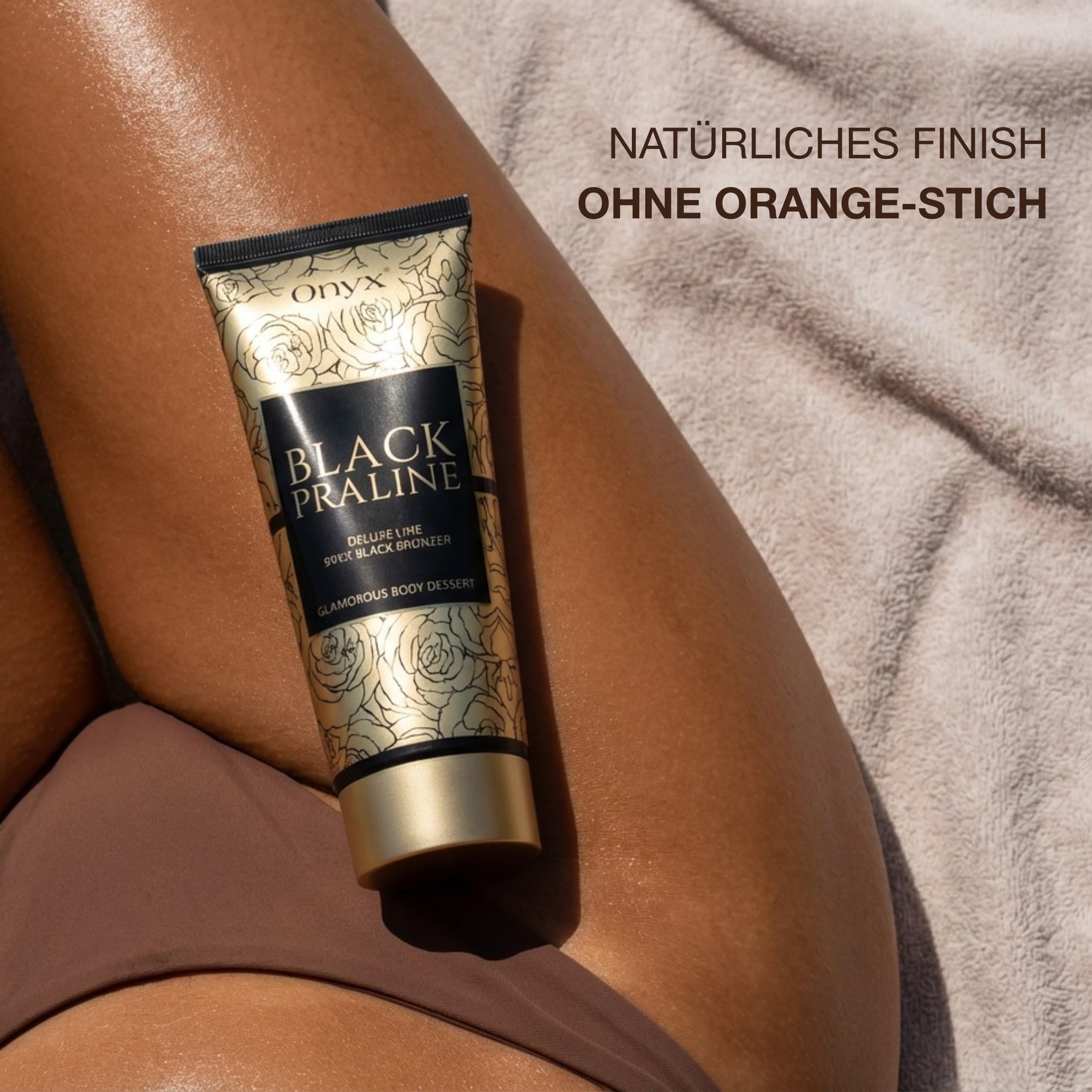 Onyx Black Praline Solarium Bräunungsbeschleuniger mit intensivem Bronzer - Dunkle Sonnenbank Creme für sofortige dunkle Bräune mit Arganöl & Sheabutter tief pflegend | 200 ml