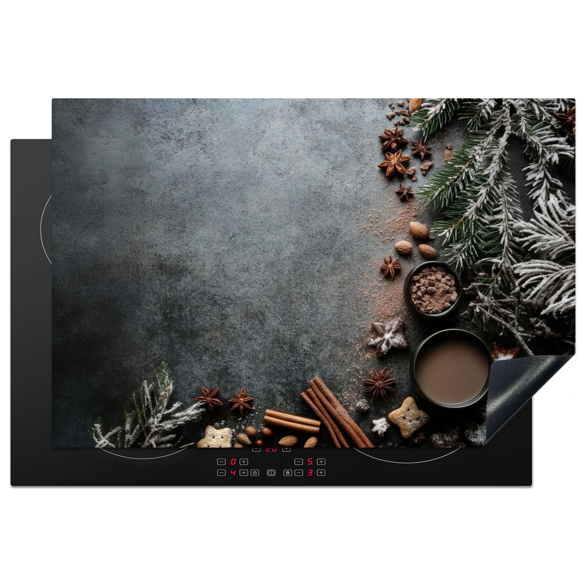 KitchenYeah© Induction Hob Cover Protector Mat 20.1"x30.3" / 77x51 cm Kitchen Universal Ceramic Covers for Electric Cookers Vinyl Winter - Herbs - Snow - Chocolate — image 1
