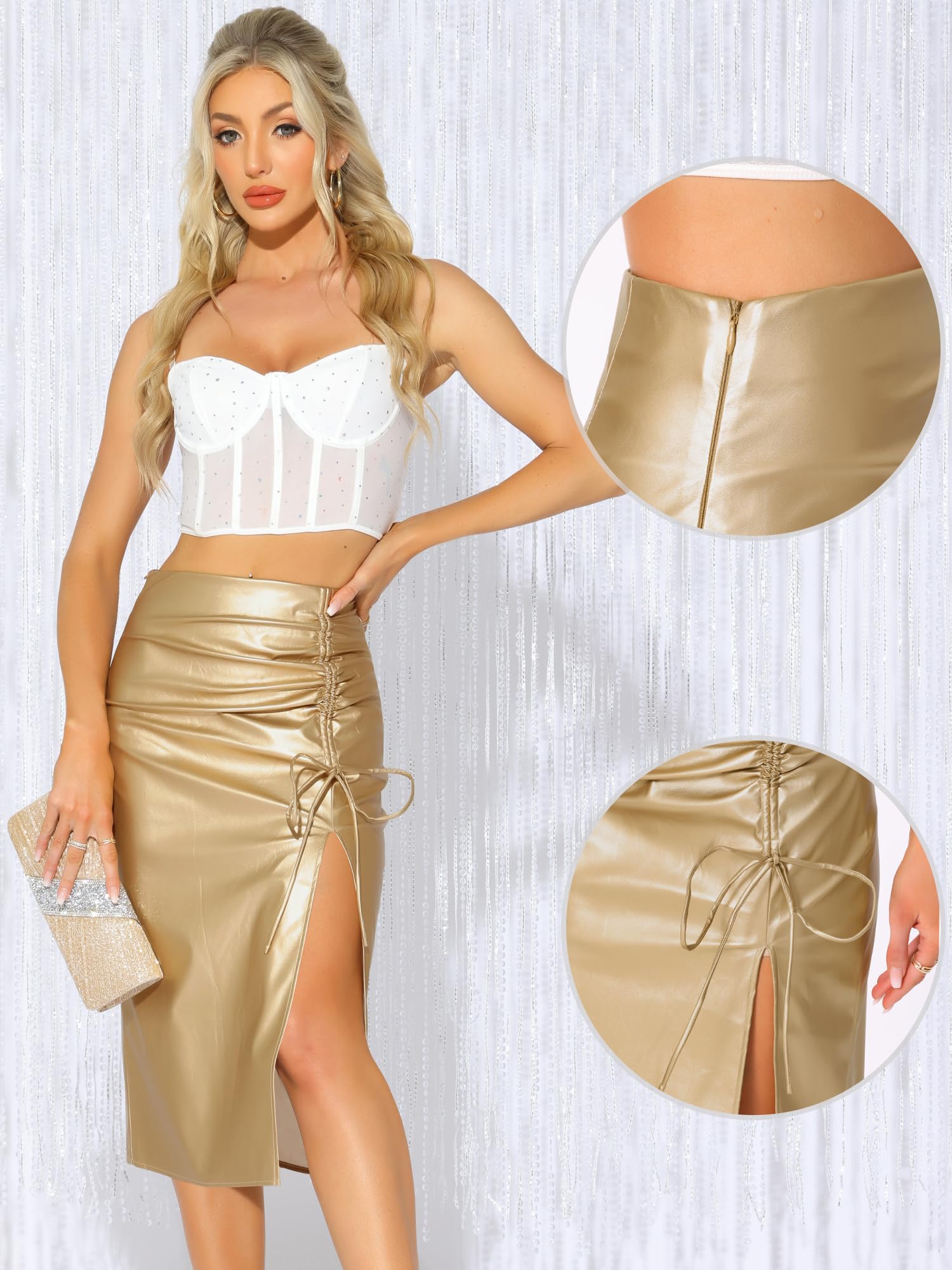 Allegra K Donna Gonna Midi in Finta Pelle Vita Alta per Festa