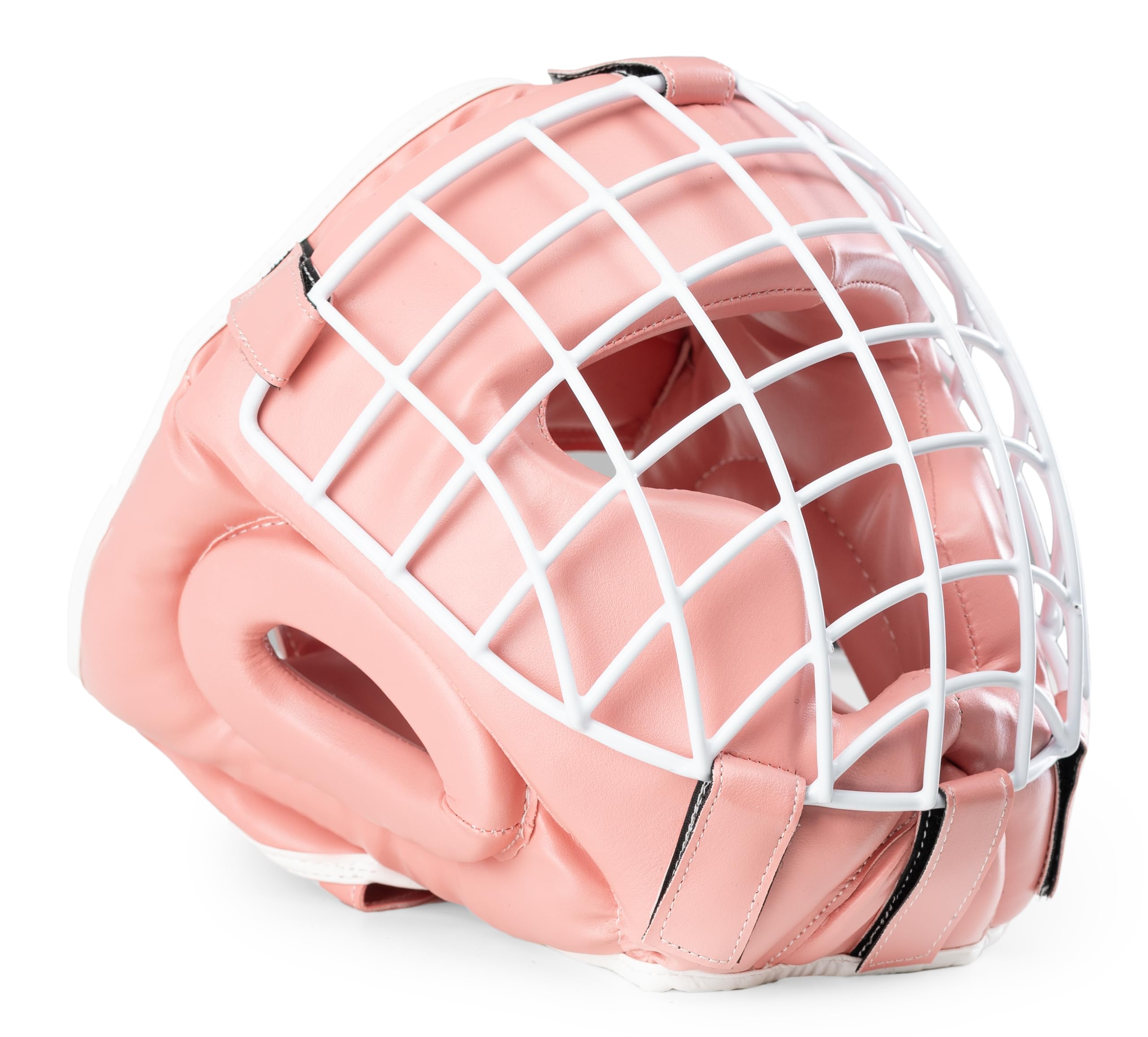 Evolution - Casco da boxe in similpelle con griglia in metallo, protezione per la testa, per kickboxing, arti marziali, MMA, allenamento boxe, sparring (rosa)