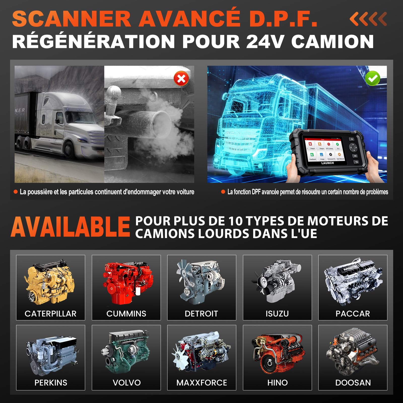 LAUNCH CRP129 HD OBD2 Valise Diagnostic Camion, Poids Lourd Scanner