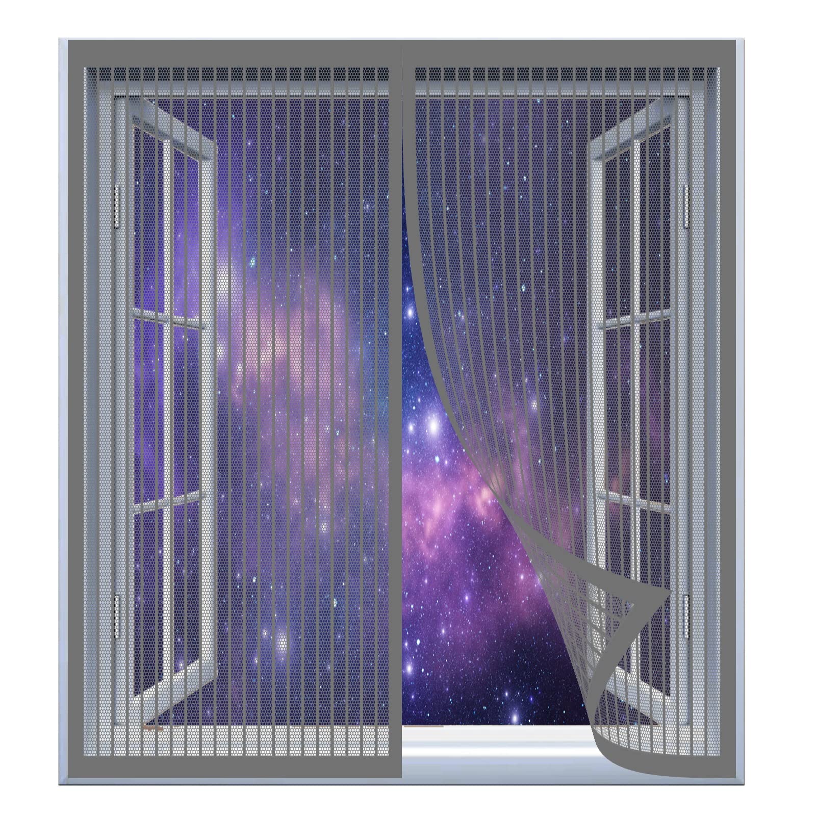 Fly Screen Mosquito Net for Windows 95 x 110 cm Fly Screen Nets for Window Mosquito Bug Protection Without Drilling Easy to Install Fly Net for Windows for Windows Doors Patio, Grey
