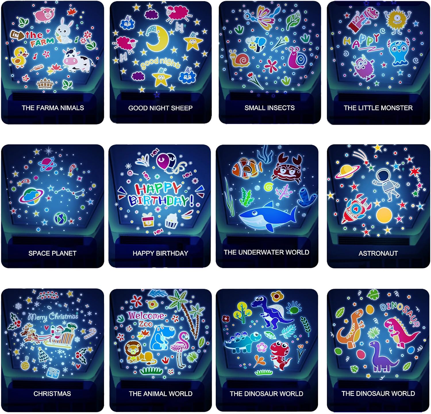 Night Light Projector for Kids,USB Rechargeable 3 Color with Remote Control 360° Rotation Night Light,12 Films & 12 Music Starry Sky Sea Projection Ideal for Room Decor Christmas and Birthday Gifts