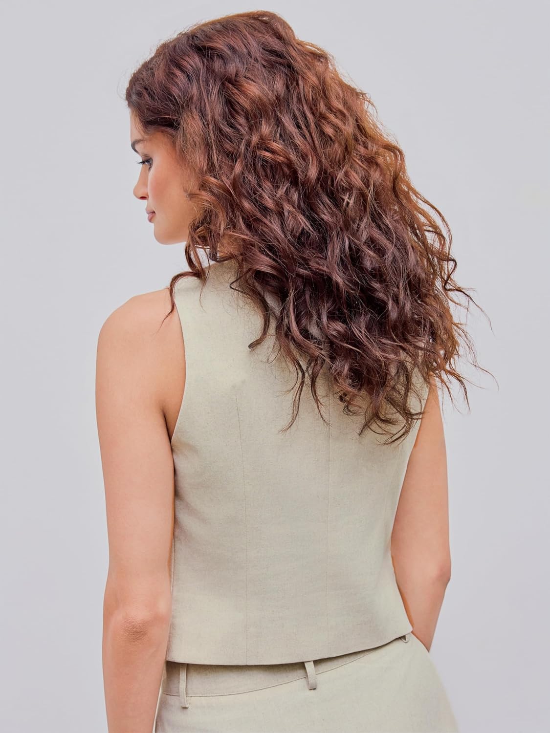 CIDER Women's Vest V Neck Sleeveless Linen-blend Work Blazer Vest Crop Button Suit Vest for Summer Casual Trendy - Image 5