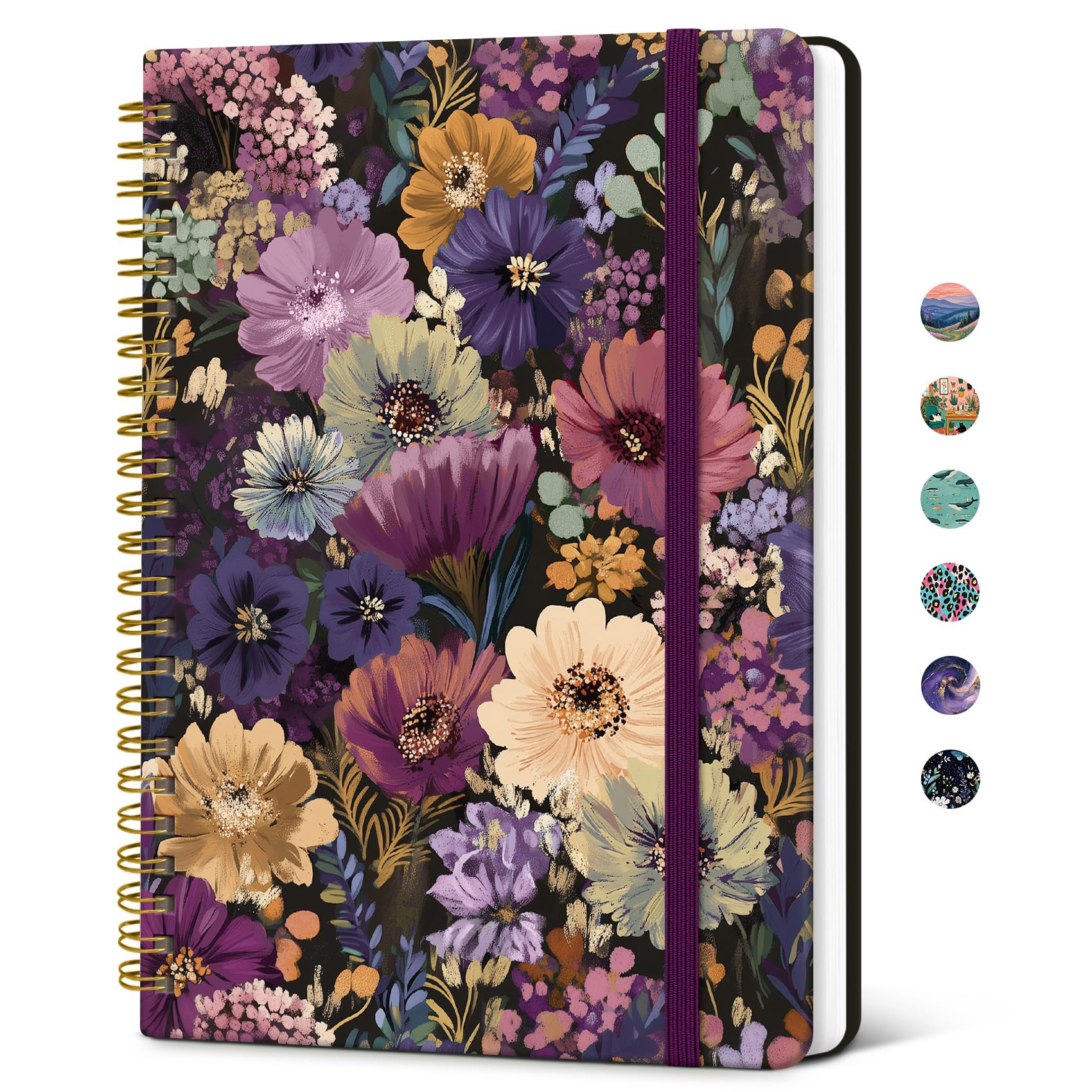 Taja Lined Spiral Journal Notebook for Women, Pretty College Ruled Notebook for Work & Note Taking, A5 Hardcover Journal for Writing, Cute Aesthetic 140 Pages, Midnight Bloom
