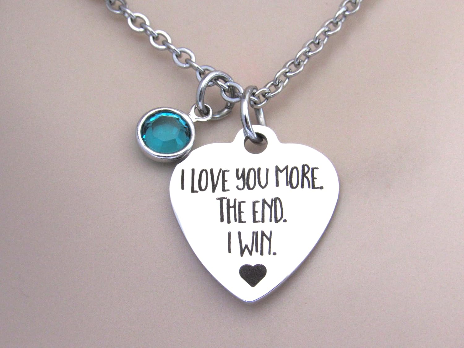 I Love You More Necklace with Birthstone, Heart Jewelry, Birthday Gift Wife Girlfriend Daughter