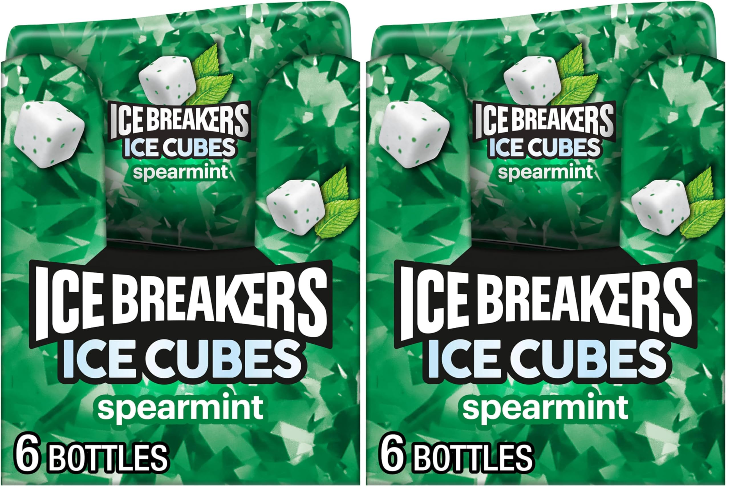 ICE BREAKERS Ice Cubes Spearmint Sugar Free Chewing Gum Bottles, 3.24 oz (6 Count, 40 Pieces) (Pack of 2)