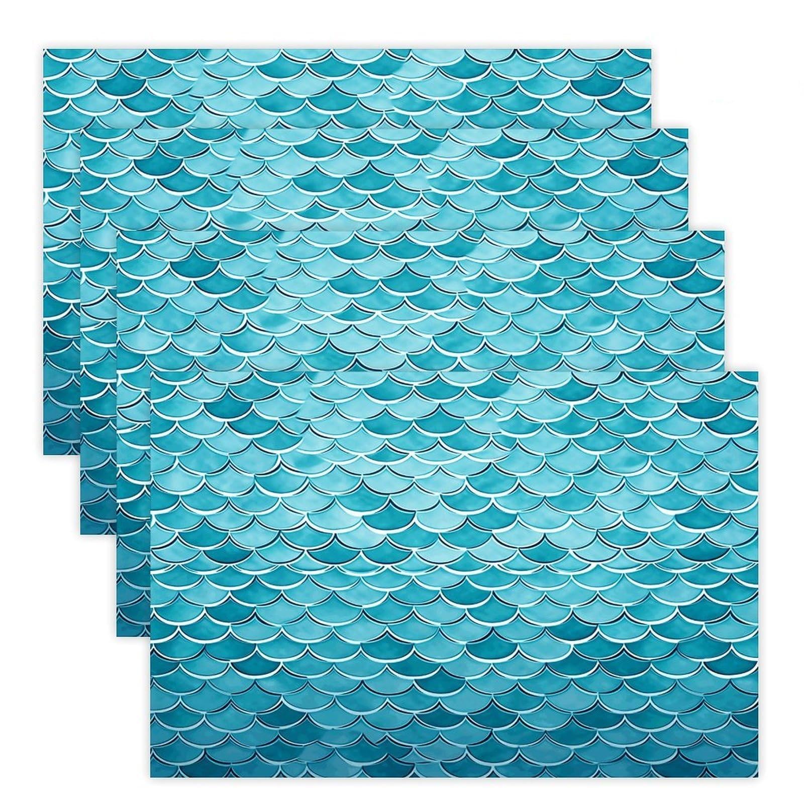 Blue Waves Squama Mermaid Scale Placemats Non-Slip Heat Resistant Table Mats Flax Washable Cloth Place Mats Easy to Clean Premium Placemat for Kitchen Dining Table Decor Party Outdoor