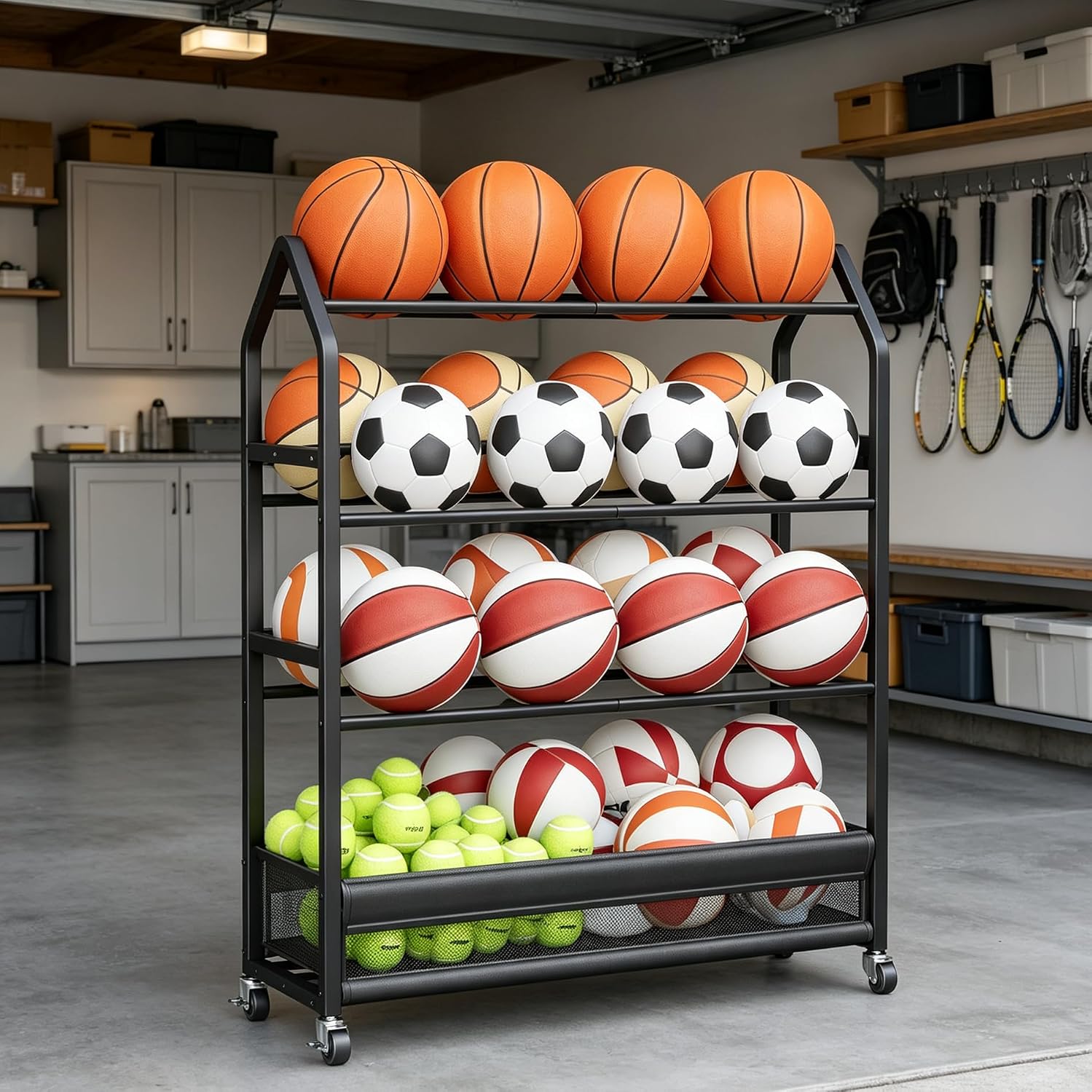 Homeiju Sports Equipment Organizer, Double Ball Storage Rack