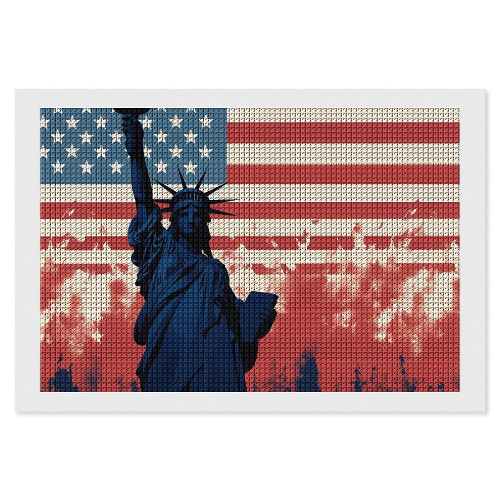 Diamond Painting Kits for Adults - DIY Diamond Art Kits for Beginners - Full 5D Paint Drill Diamond Dots Paintings- Flag with Silhouette of Lady Liberty Diamonds Pictures Gem Art And Craft Wall Decor