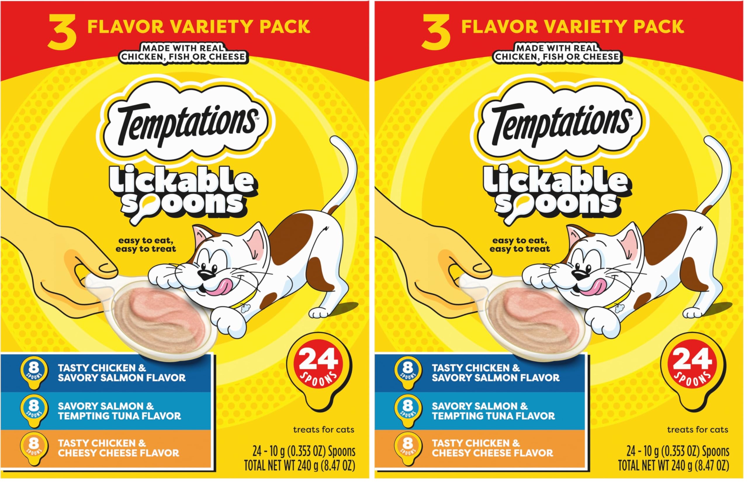 Temptations Lickable Spoons Adult Wet Cat Treat, 10 Grams, Variety Pack of 48