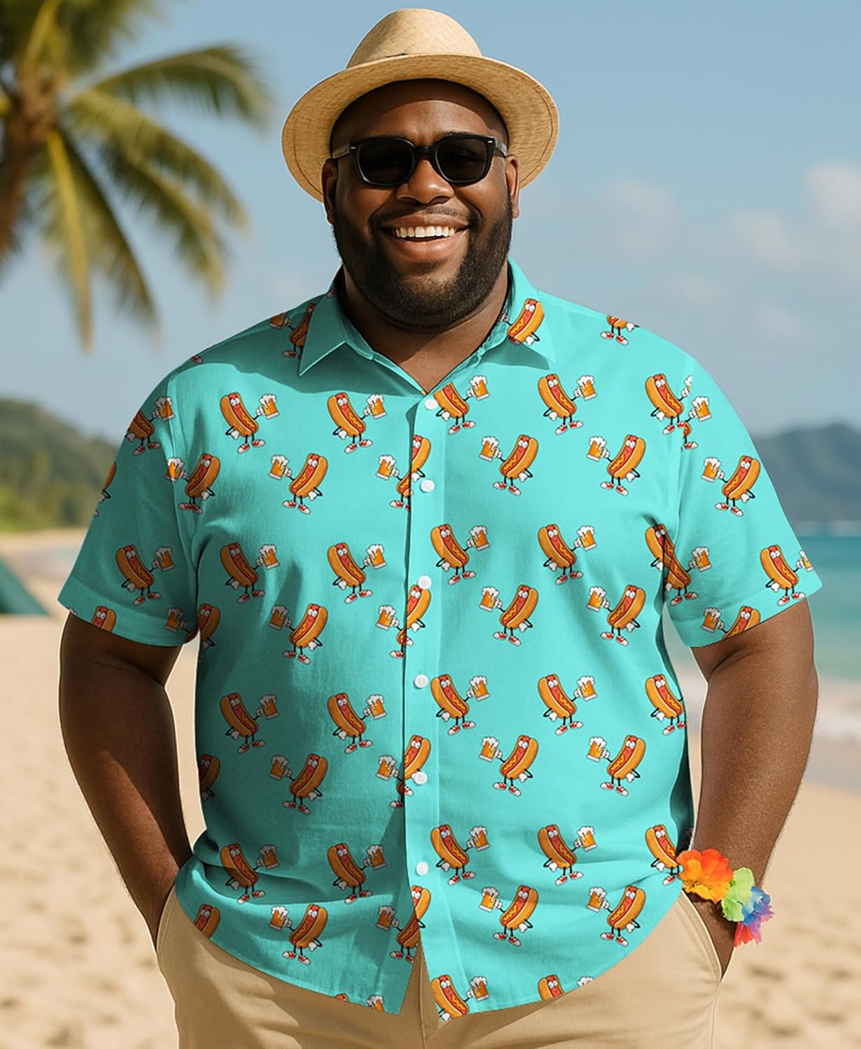 Weecreeture Big and Tall Men's Hawaiian Shirt - Short Sleeve, Tropical Floral Button Down Casual Summer Beach Shirt - Image 3