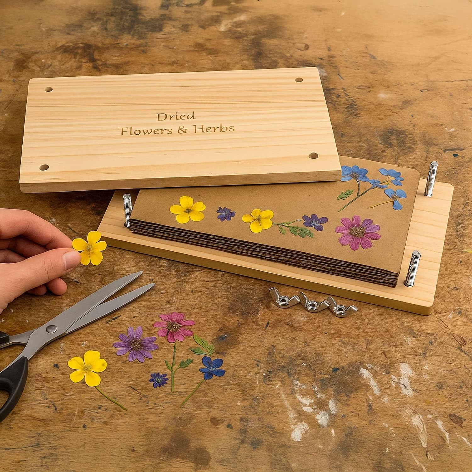 CKB LTD Kit de prensa de flores - Prensa de madera para manualidades y artesanías DIY para adultos, niños, creadores amantes de la naturaleza, prensa para flores, hojas y hierbas en flor, regalo 14.1
