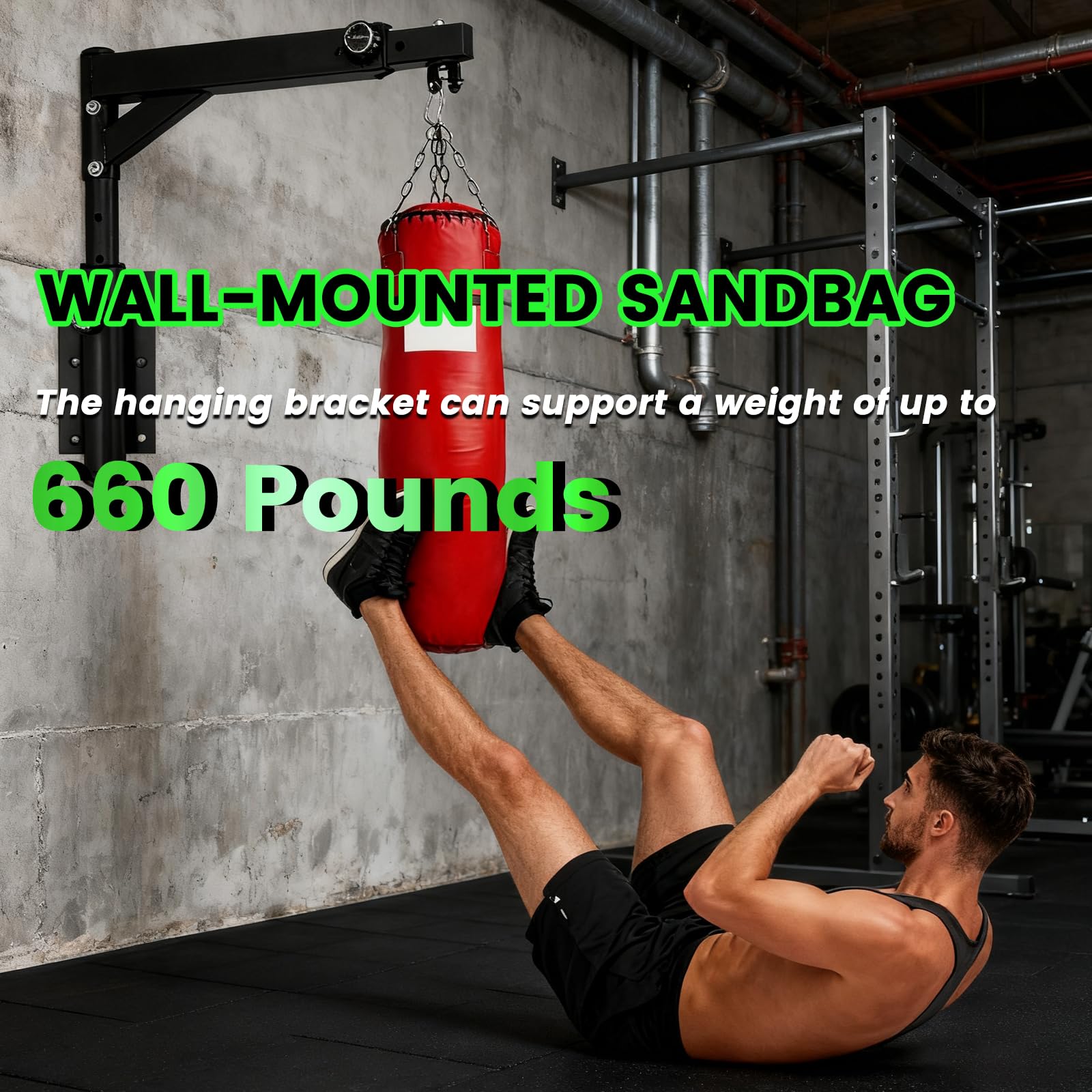 Soporte de Pared para Saco de Boxeo Ajustable con Rotación Silenciosa 360°, hasta 250 kg